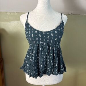 O'Neill Dark Teal Paisley Print Spaghetti Strap Tank Top